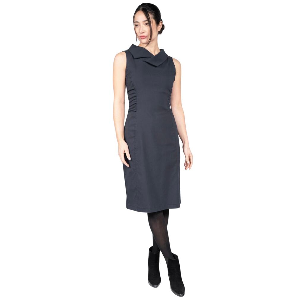 Porto San Francisco Arcadia Sheath Dress Charcoal Sleeveless Ruched Asymmetric 1